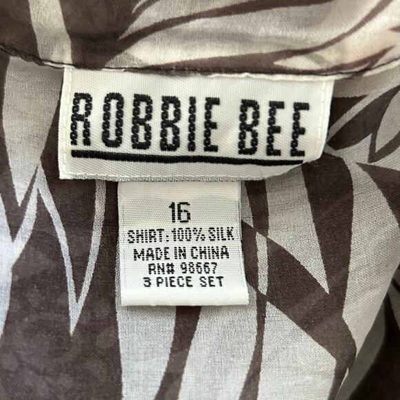 Women Vintage Top Blouse Short Sleeve Tropical Sheer Vacation Silk Brown Size 16 - Picture 5 of 7